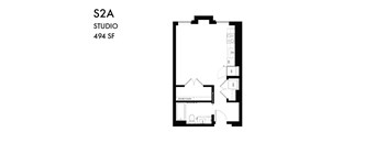 A floor plan of a studio apartment with a total area of 49 square feet.