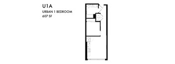A black and white image of a U1A Urban 1 Bedroom apartment.