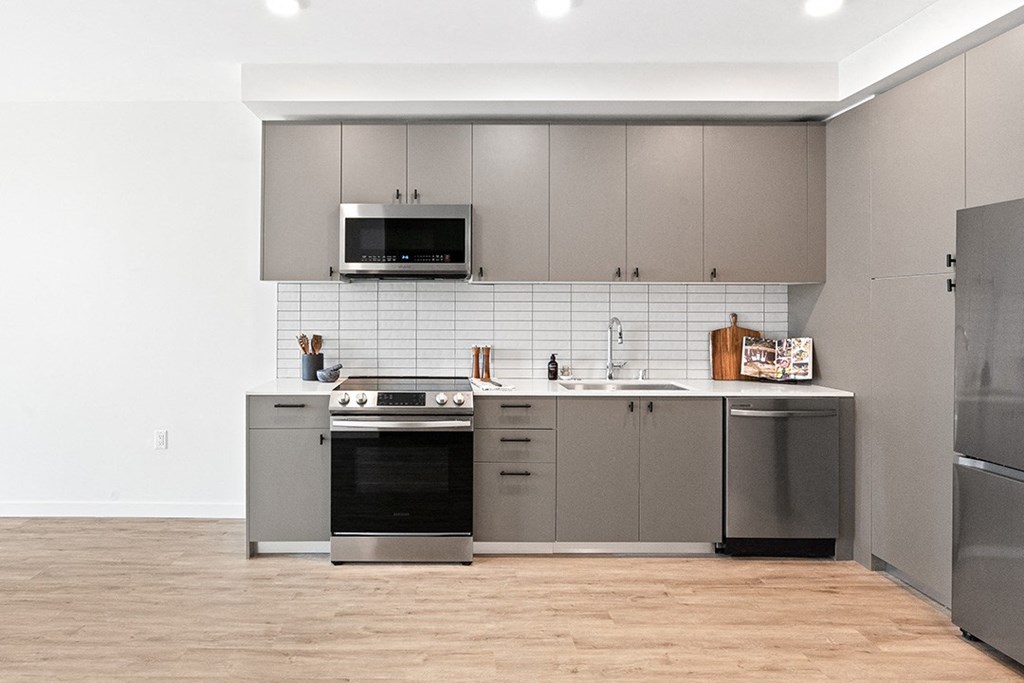 Dark Designer Scheme One Bedroom Kitchen - The Lark
