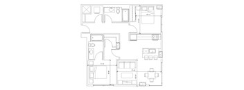 A floor plan of a house with labeled rooms and dimensions.