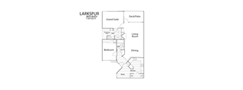 A floor plan for a 2 bedroom, 2 bathroom apartment.