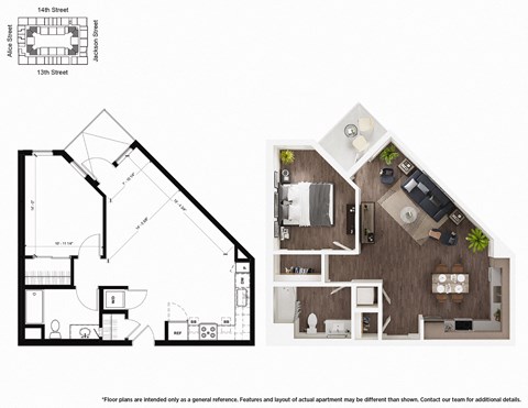 1 Bedroom A10 Floor Plan - Lydian