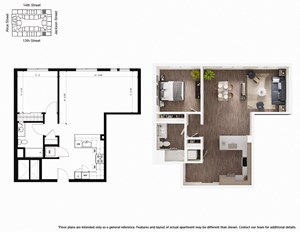 1 Bedroom A14 Floor Plan - Lydian