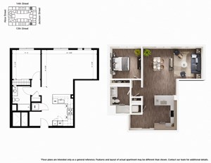 Floorplan Photos Gallery 1 Bedroom A14 Floor Plan - Lydian