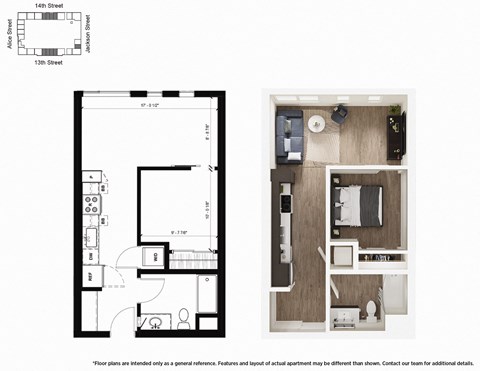 Urban 1 Bedroom A1 Floor Plan - Lydian