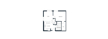 A floor plan of a house with a living room, kitchen, bedroom, bathroom, and WC.