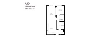 A black and white image of a floor plan for a one bedroom apartment.