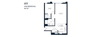 A11 is a one bedroom apartment sized 897 square feet.