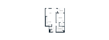 A floor plan of a house with a living room, kitchen, bedroom, bathroom, and a WC.