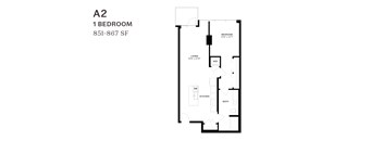 A floor plan of a one bedroom apartment.