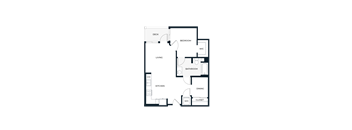 A floor plan of a house with a living room, dining room, kitchen, bedroom, bathroom, and closet.