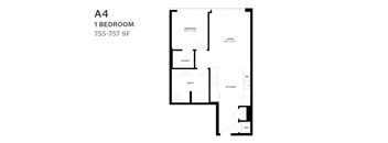 A floor plan of a one bedroom apartment.
