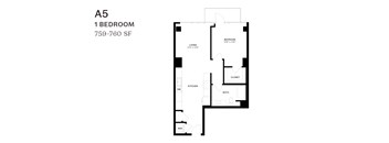 A black and white image of a floor plan for a one bedroom apartment.