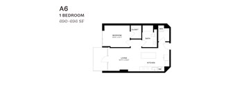 A 1 bedroom apartment with a living room, kitchen and bathroom.