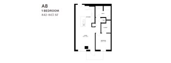 A floor plan of a one bedroom apartment.