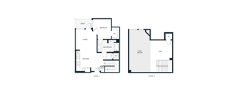 A floor plan of a two-level home with labeled rooms.