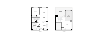 Two floor plan drawings of a house with labeled rooms.