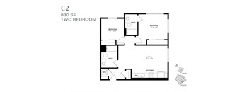 floor plan of the second level of two bedroom apartment with a bathroom