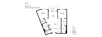 the floor plan for two bedroom unit with two baths