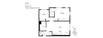 a floor plan of two bedrooms with a bathroom and a living room