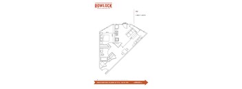 A floor plan for an apartment in Rowlock shows a single bedroom with a bathroom.