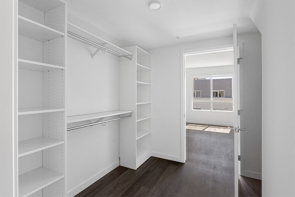 a walk in closet in a 555 waverly unit
