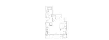 A floor plan of a house with a kitchen, living room, and two bedrooms.