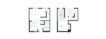 A floor plan of a two-level home with labeled rooms.