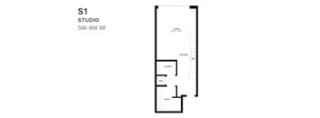 A floor plan for an S1 Studio apartment at 591-616 SF.