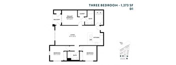 Three Bedroom D1 1273 SF - The Miles