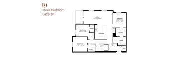 A black and white diagram of a three bedroom apartment.