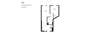 A floor plan of a one bedroom apartment.