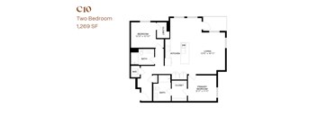 A black and white diagram of a two bedroom apartment.