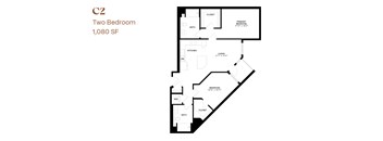 A black and white diagram of a two bedroom apartment.
