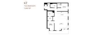 A floor plan of a two bedroom apartment sized 1,282 square feet.