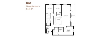 A black and white diagram of a three bedroom apartment.