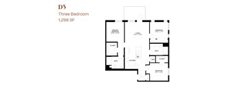 A black and white image of a three bedroom apartment floor plan.