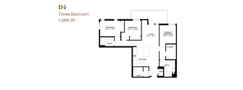 A black and white diagram of a three bedroom apartment.