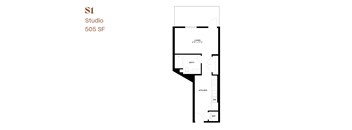 A floor plan of a studio apartment at 505 SF.