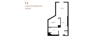 A floor plan of a one bedroom apartment.