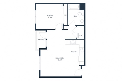 One Bedroom A1 707 SF - Mason Flats