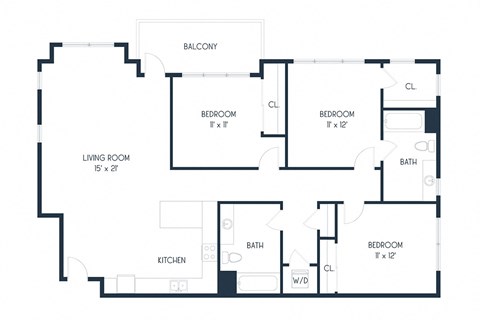 Three Bedroom D1 1347 SF - Mason Flats