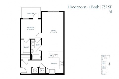 One Bedroom A1 757 SF - The Sabine