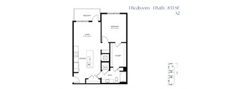 One Bedroom A2 833 SF - The Sabine