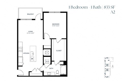 One Bedroom A2 833 SF - The Sabine