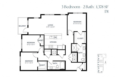 Three Bedroom D1 1378 SF - The Sabine