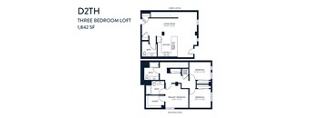 A black and white image of a three bedroom loft floor plan.