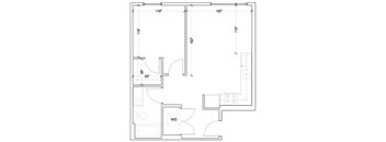 A floor plan of a room with a width of 65 feet.