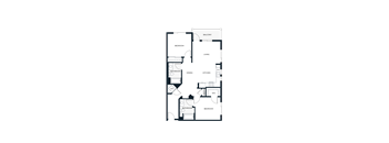 A floor plan of an apartment with a living room, two bedrooms, a bathroom, a dining area, a kitchen, a study, and a WC.