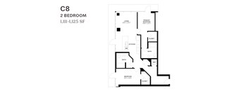 A floor plan of a two bedroom apartment with dimensions.